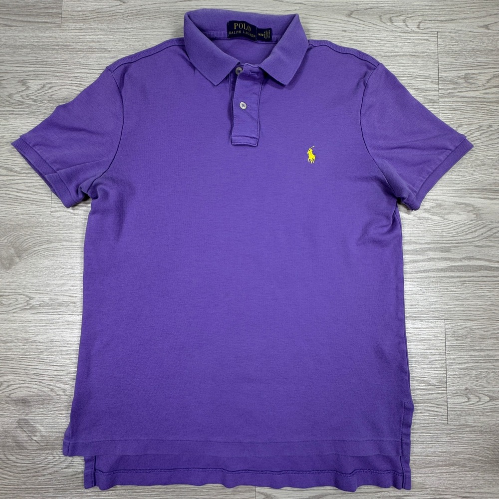 Polo Ralph Lauren Men's Polo Shirt Purple Medium Short Sleeve Yellow Pony Logo
